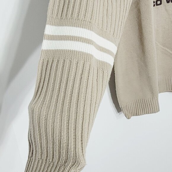 Exco Wear Vintage Beige Knit Long Sleeve Stripe Retro Crew Neck Pullover Sweater - Picture 5 of 10